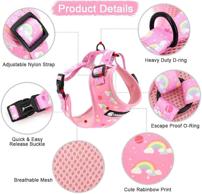 Dog Cat Harness and Leash Set, Puppia Soft Mesh Padded and Adjustable Puppy Vest Cute Dog Clothes Escape Proof Easy Walk Pet Accessories