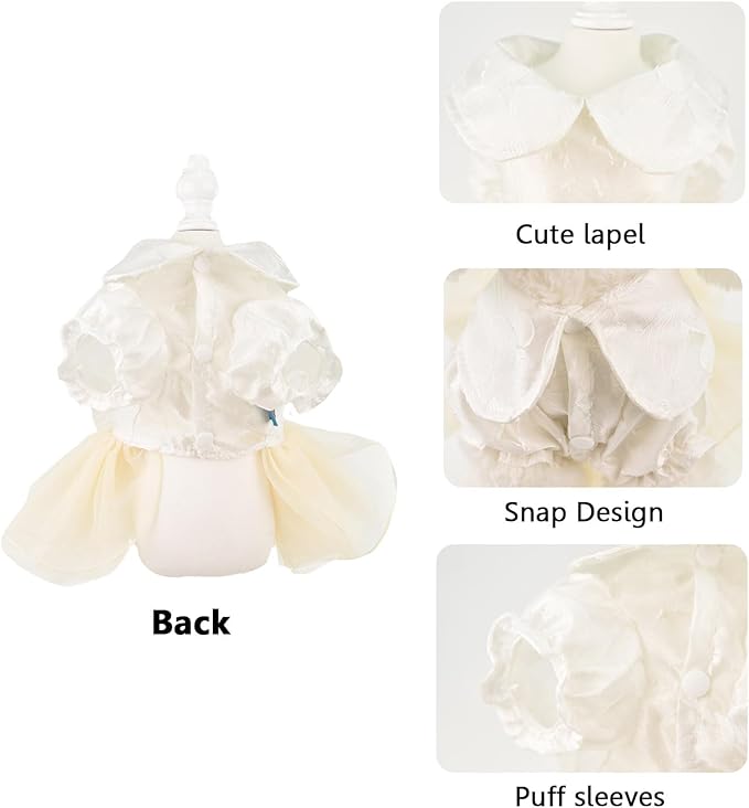 FLAdorepet White Dog Tutu Dress Skirt with Leash Ring,Dog Clothes for Small Dogs Girl,Formal Pet Wedding Attire Dresses, Cat Bridal Outfit Costume (White Bow, X-Small)