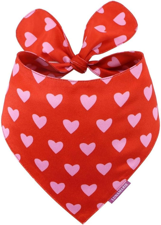 Luxury Pet Birthday Bandanas -Premium & Silky Poly Fabric | 100% Handmade | Custom Shape Dual Layered (Evie Hearts, Large)