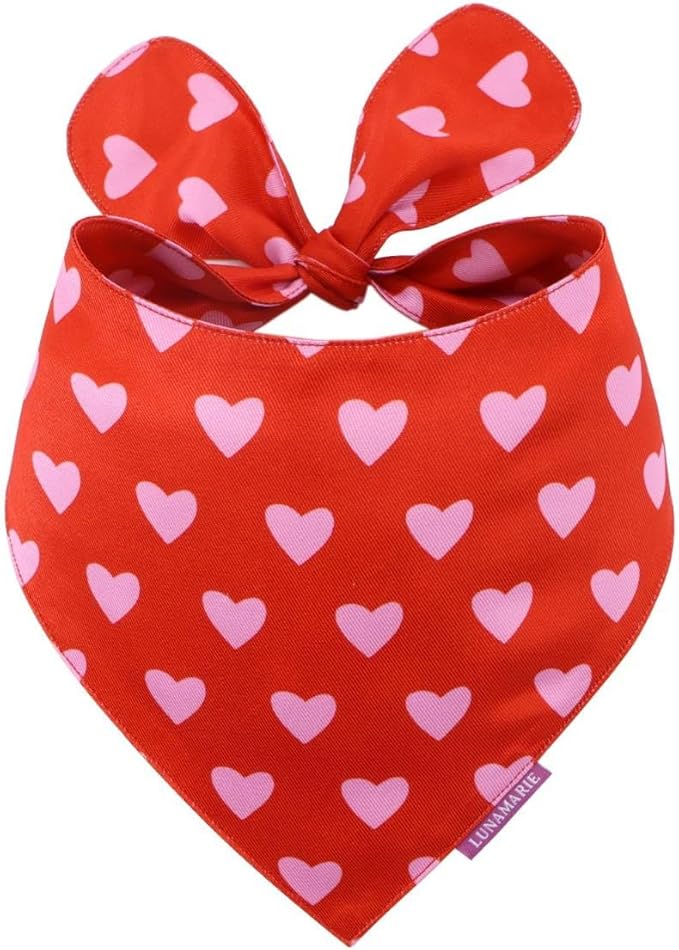 Luxury Pet Birthday Bandanas -Premium & Silky Poly Fabric | 100% Handmade | Custom Shape Dual Layered (Evie Hearts, Medium)