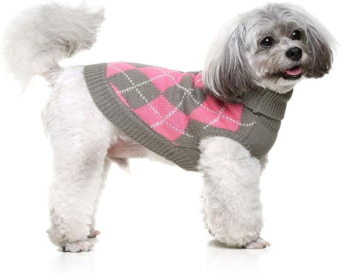 PAWCHIE Classic Dog Sweater Knit Turtleneck, Plaid Knitwear Sweaters, Warm Clothes for Small Dogs