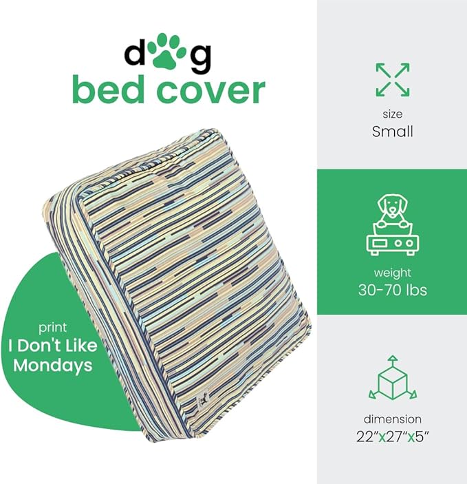 Molly Mutt Small Dog Bed Cover - I Don't Like Mondays Print - Measures 22”x27”x5”- 100% Cotton - Durable - Breathable - Sustainable - Machine Washable Dog Bed Cover