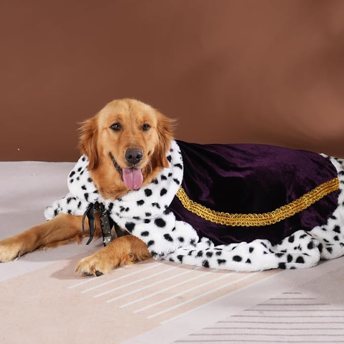 Lovelyshop pet Serial Lux Fur Purple Cat Dog Cloak for Halloween Costumes, King Queen Prince and Princess Cosplay-XL