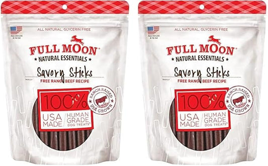 Full Moon All Natural Human Grade Dog Treats, Essential Beef Savory Sticks, 22 Ounce, 1.375 Pound (Pack of 2)