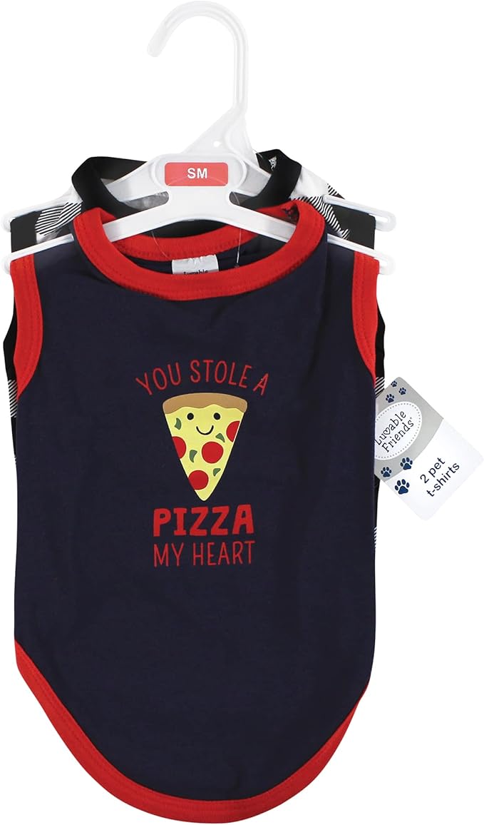 Luvable Friends Dog Pet Dog and Cats Cotton T-Shirts 2pk, Pizza Plaid, Large