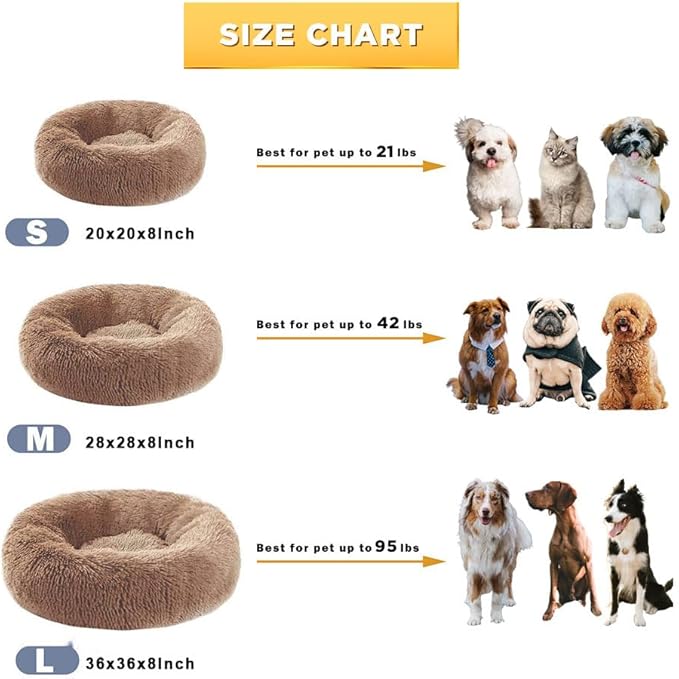 Dog Calming Beds for Small Medium Large Dogs - Round Donut Washable Puppy Dog Bed, Anti-Slip Faux Fur Fluffy Donut Cuddle Anxiety Cat Pet Bed(20'' Khaki