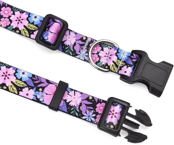 Dog Collar with Bohemia Floral Tribal Geometric Patterns - Soft Ethnic Style Collar Adjustable for Small Medium Large Dogs(Floral Pink,XS)