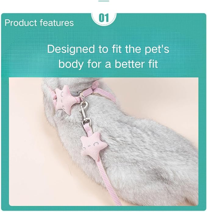 Adjustable Rabbit Harness Leash Bunny Harness for Pet Walk Running Jogging Leash Harness for Bunny Cat Puppy Kitten Ferret and Other Small Pet (Pink,Medium)