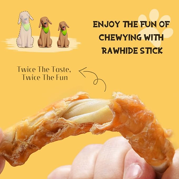 ASMPET Dog Treats Small Dogs, Chicken Wrapped Rawhide Bones Dog Chews Long Lasting for Cleaning Teeth Grain Free for Medium Large Breed(20 pcs 10.6 oz)
