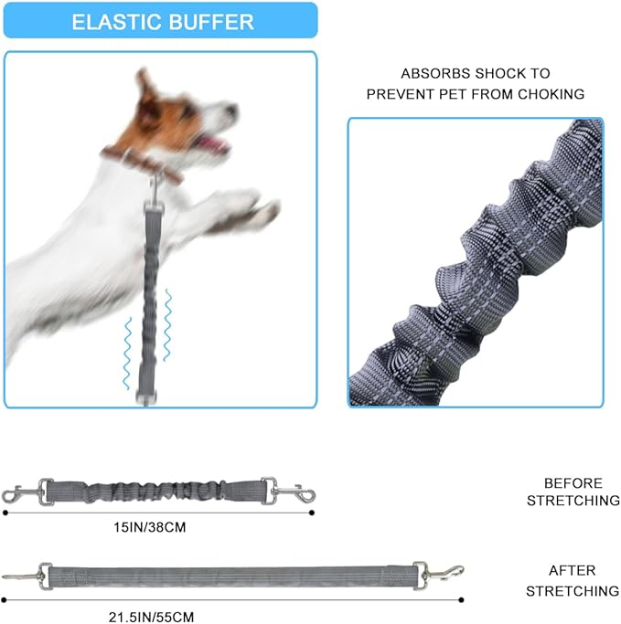 Dog Seat Belt for Bike Basket, Retractable Bicycle Dog Seatbelt, Elastic Pet Safety Leash Harness for Cat, Dog Leash Extension Attachment Shock Absorbing Lead Extension Absorber (Grey)