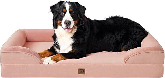 EHEYCIGA Orthopedic XL Dog Beds, Waterproof Memory Foam Dog Bed for Extra Large Dogs, Non-Slip Bottom and Egg-Crate Foam Big Pet Couch Bed with Washable Removable Cover, Dusty Pink