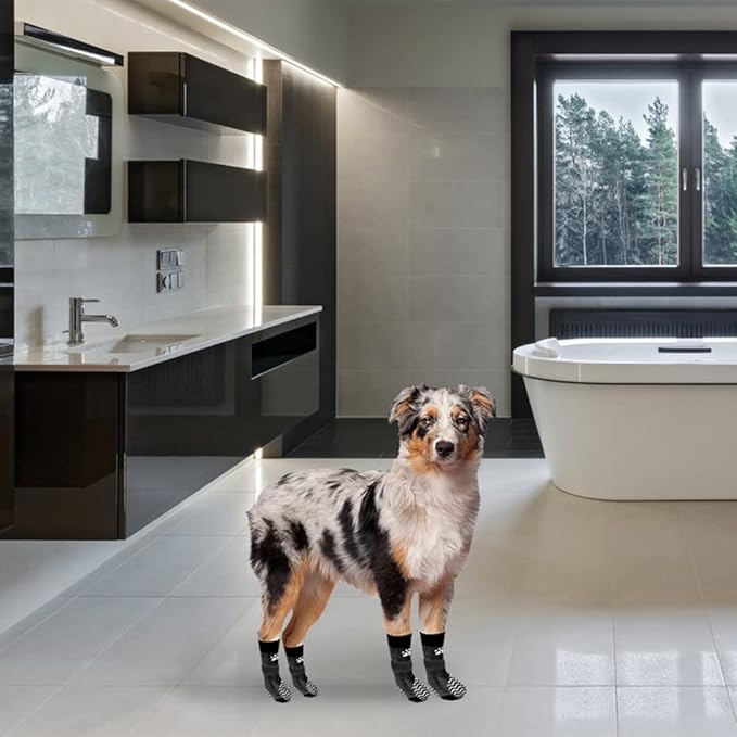 PUPTECK Non-Slip Dog Socks Double Sides Grips for Hardwood Floors Prevents Licking, Dog Shoes for Hot Pavement Booties for Senior Small Medium Large Dogs