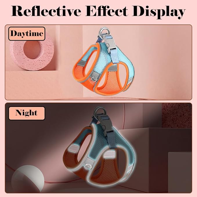 Cat Harness and Leash Escape Proof Adjustable Cat Leash Breathable Cat Vest Harness with Reflective Strips for Small Kitten Puppy Rabbit Orange and Blue (XL)