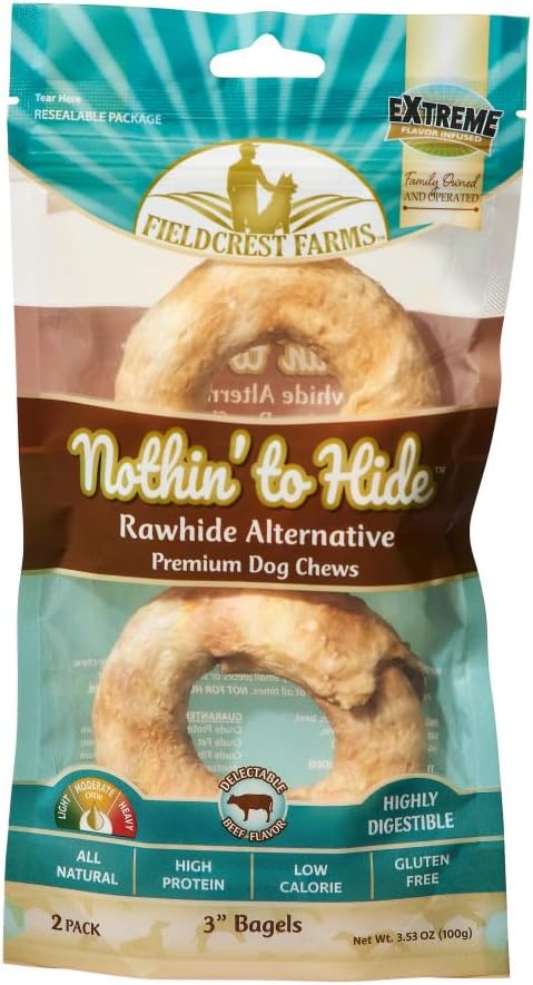 Fieldcrest Farms Nothing to Hide Natural Rawhide Alternative Beef Bagels for Dogs - 3 Pack (6 Total Bagels) Premium Easily Digestible Chews Great for Dental Health Magnet