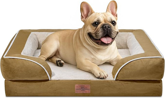 Comfort Expression Small Dog Beds Waterproof Orthopedic Foam Dog Sofa Beds for Medium Dogs Comfy Pet Bed with Washable Removable Cover & Non-Slip Bottom(Small,Khaki)