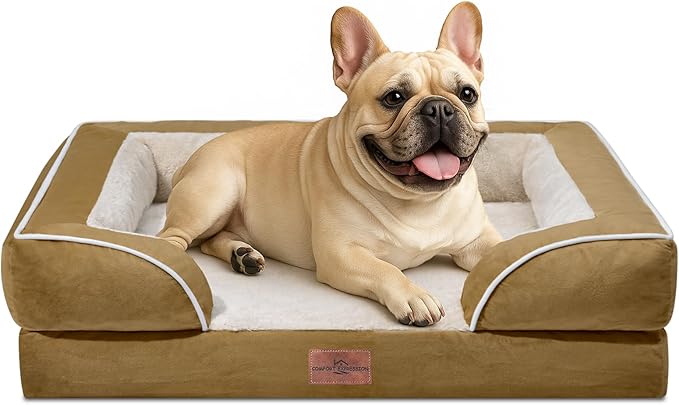 Comfort Expression Small Dog Beds Waterproof Orthopedic Foam Dog Sofa Beds for Medium Dogs Comfy Pet Bed with Washable Removable Cover & Non-Slip Bottom(Small,Khaki)