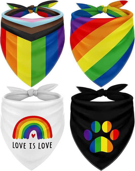 Whaline Rainbow Dog Bandanas Love is Love Pride Triangle Bibs Rainbow Dog Scarf Reversible Double-Sided Pet Neckerchief for Small Medium Large Pet Cat Dog Pride Day Costume Accessories, 4 Pack
