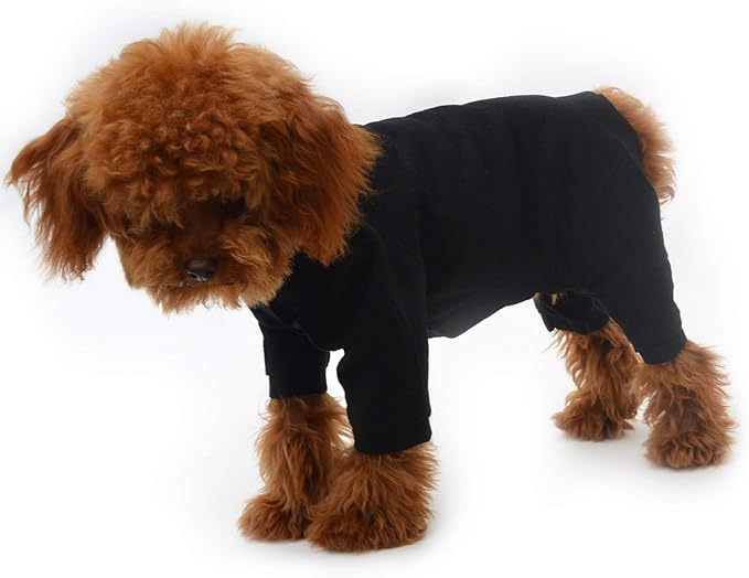 Lovelonglong Four Feet Dog Lightweight Pajamas, Pure Cotton Dog Jumpsuits 4 Legs Dog Onesies T-Shirt Stylish PJS Puppy Costume for Large Medium Small Dogs Black S