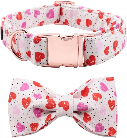 Lionet Paws Valentines Day Dog Collar with Bowtie, Dog Bowtie Collar with Metal Buckle for Dogs and Cats, Adjustable Comfortable Dog Collar Girl Boy Gift，XXS, Neck 7-11 in