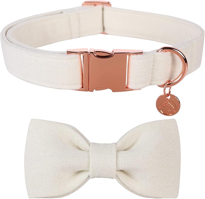 DOGWONG Cotton Dog Collar with Bow, Adjustable Wedding Collar for Small to Large Dogs