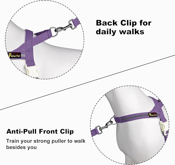 Plutus Pet Cotton Dog Harness and Leash Set, Reflective and Soft Padded, Quick Fit Vest Harness, for Small, Medium and Large Dogs, Medium Purple, M