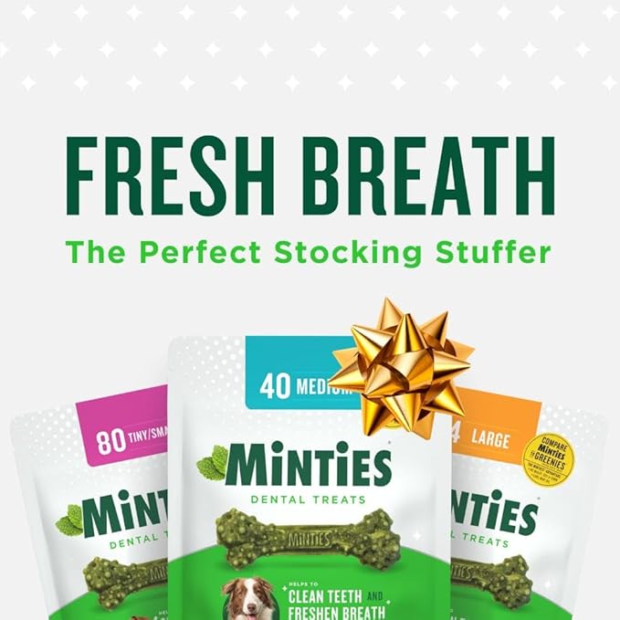 Minties Dental Chews for Dogs, 20 Count, Vet-Recommended Mint-Flavored Treats for Medium Dogs 25-50 lbs, Dental Bones Clean Teeth, Fight Bad Breath, and Removes Plaque and Tartar
