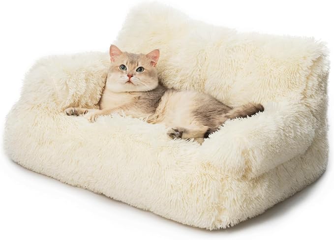 Mewoo Dog Couch, Small Dog Bed with Removable Washable Cover, Cute Cat Couch for Pets, Cat Beds for Indoor Cats with Anti-Slip Bottom (Beige)