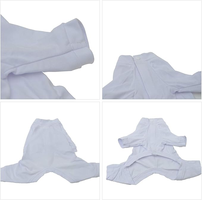 Lovelonglong Four Feet Dog Lightweight Pajamas, Pure Cotton Dog Jumpsuits 4 Legs Dog Onesies T-Shirt Stylish PJS Puppy Costume for Large Medium Small Dogs White XXXL