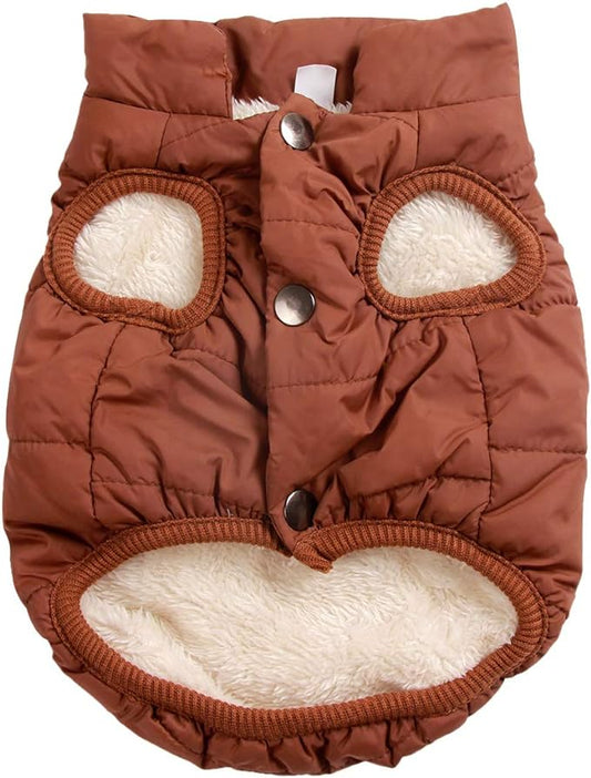 2 Layers Fleece Lined Warm Dog Jacket for Puppy Winter Cold Weather,Soft Windproof Small Dog Coat,Brown S