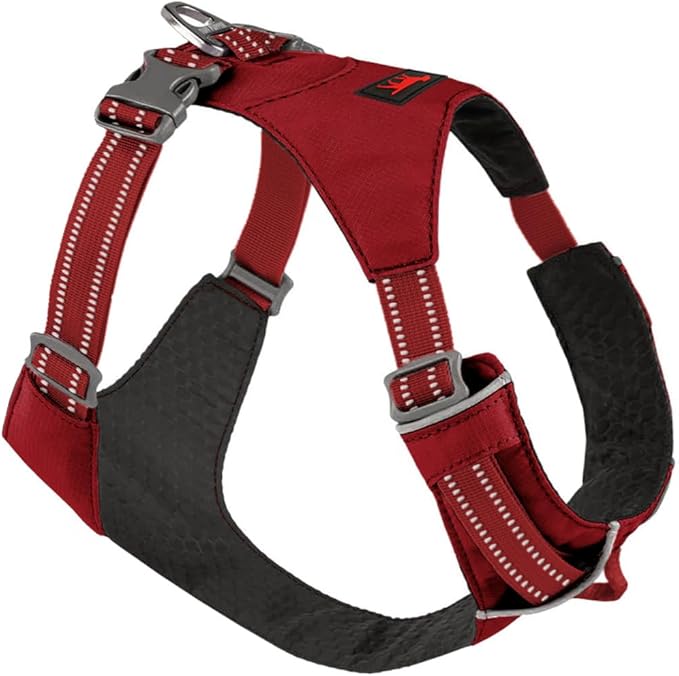 Tuff Pupper Lightweight Dog Harness for Walking | Front & Back Leash Clips | 4-Way Adjustable Fit | Reflective Trim | Easy On/Off Buckles | Lightweight & Breathable | No Pull Design (XS, Red)