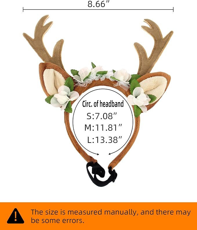 Dog Cat Christmas Reindeer Ears Antlers Headband Adjustable, Forest Flower Elk Hat Headwear Pet Deer Hair Cosplay Costumes Accessories for Halloween Merry Christmas (M(for Small and Medium Dogs))