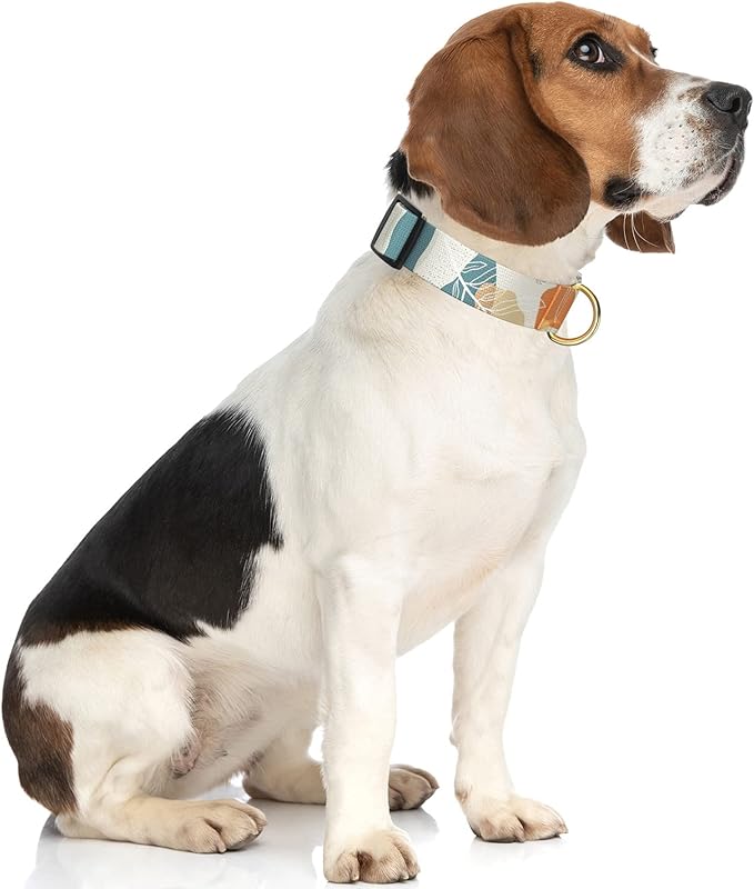 Rnivvi Dog Collar, Personalized Adjustable Dog Collars for Medium Dogs, Cute Boho Puppy Collar for Boy and Girl Dogs, Soft Pet Collar with Quick Release Buckle for Walking Running, Abstract Leaves