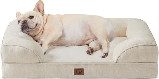 EHEYCIGA Orthopedic Dog Bed for Small Dogs, Waterproof Memory Foam Small Dog Beds with Sides, Non-Slip Bottom and Egg-Crate Foam Medium Pet Couch Bed with Washable Removable Cover, Beige