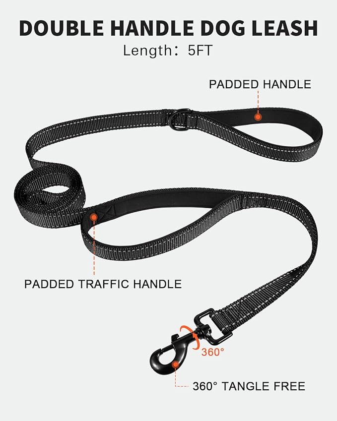 FunTags Reflective Martingale Collar for Dogs, Quick Release Buckle, 5FT Double Handle Dog Leash Padded, Dog Collar and Leash Set, Adjustable for Puppy Dogs (Black, XS)