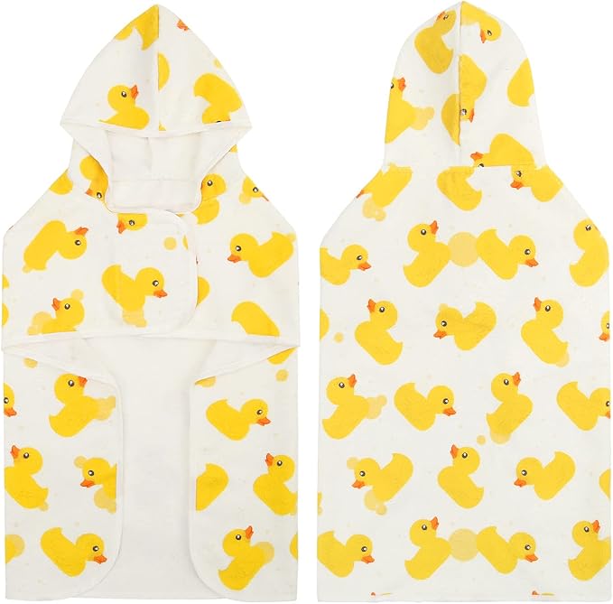 HDE Dog Bathrobe Super Absorbent Quick Drying Towel with Hood for All Dog Breeds Sizes S-XXL - White Rubber Ducks - L