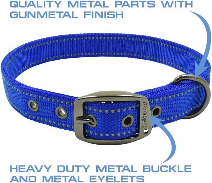 Max and Neo MAX Reflective Metal Buckle Dog Collar - We Donate a Collar to a Dog Rescue for Every Collar Sold (Medium, Blue)
