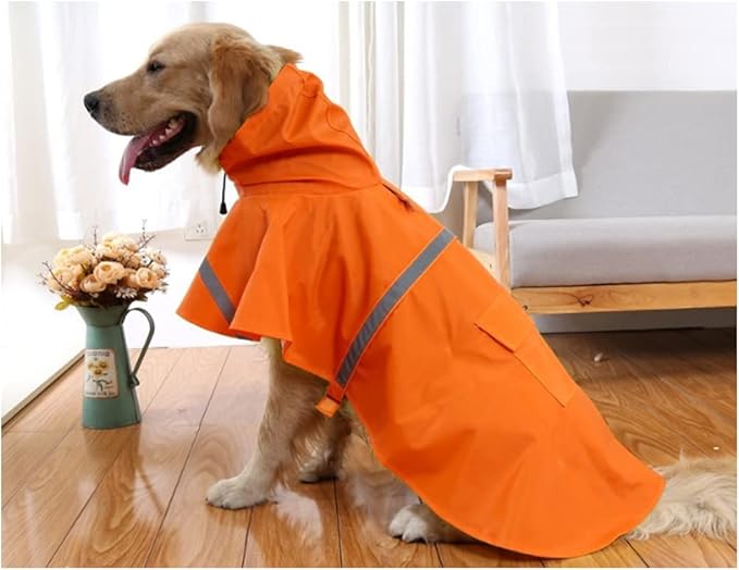 Adjustable Large Dog Raincoat with Strip Reflective - Waterproof Pet Rain Jacket Hoodie Poncho,for Large and Medium Dogs (Orange,XXL)