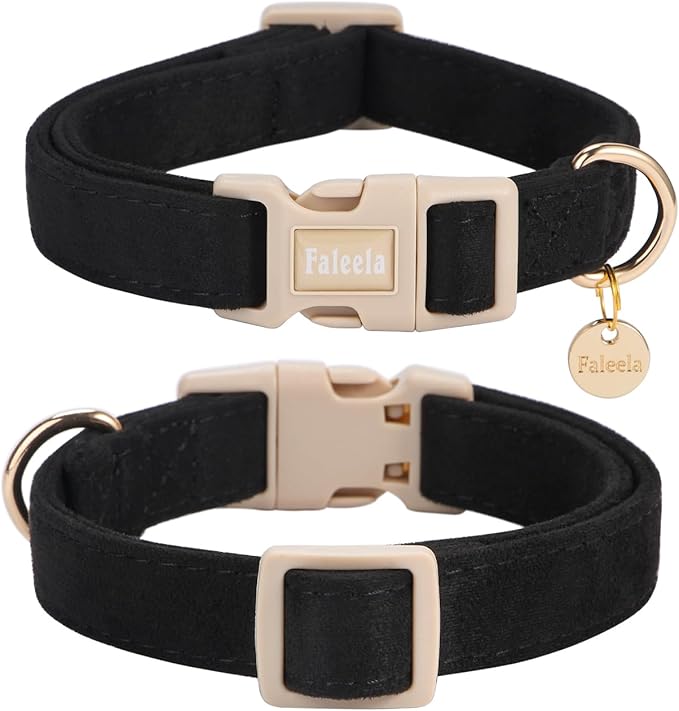 Faleela Dog Collar - Cute & Comfy Cotton Pet Collar, Adjustable Lightweight Design with Quick-Release Buckle, for Small, Medium & Large Dogs - Multiple Styles Available (Medium, Black)