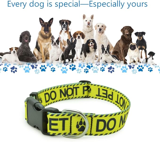 Dog Collar for DO NOT PET, Sturdy Durable with Buckle, Yellow Dog Collars for Small Medium Large Dogs, Premium Adjustable Polyester Pet Collar