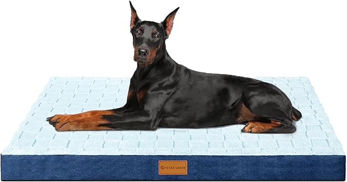 Patas Lague Orthopedic Jumbo Dog Bed for Extra Large Dogs 56''X40'', Waterproof Soft Warm Comfortable Egg Crate Foam Jumbo Pet Beds Mat with Removable Washable Cover and Nonskid Bottom, Blue