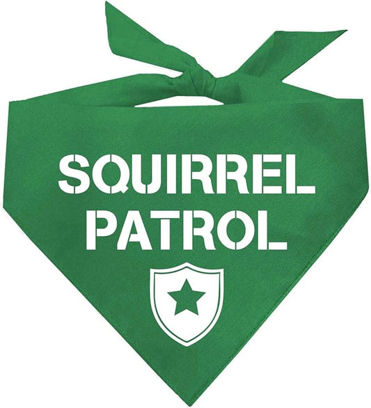 Squirrel Patrol Dog Bandana | 100% Cotton Adjustable Triangle | Made in USA | Summer | Outdoorsy | Hiking | Camping | Travel | Adventures | Green, One Size (308)