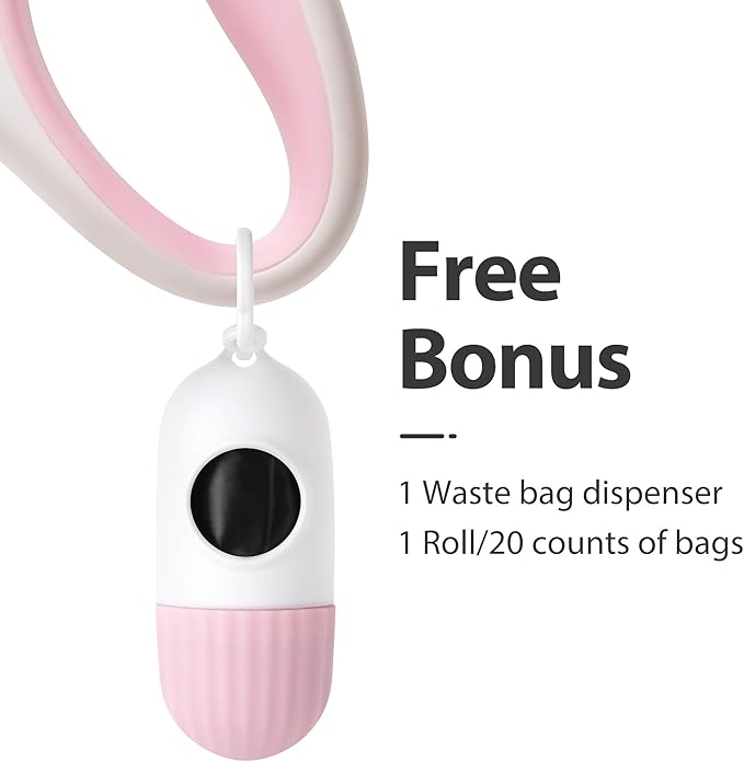 Fida Retractable Dog Leash with Dispenser and Poop Bags, 10 ft Pet Walking Leash for X-Small Dog or Cat up to 18 lbs, Anti-Slip Handle, Tangle Free, Reflective Nylon Tape (XS, White)