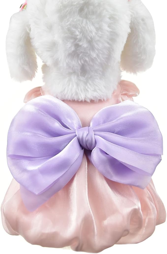FLAdorepet Shining Dog Dress Tutu Pink Bowknot Pet Clothes for Wedding Birthday Party Doggy Gown Puppy Outfits Cat Apparel (Purple Bow, X-Small)