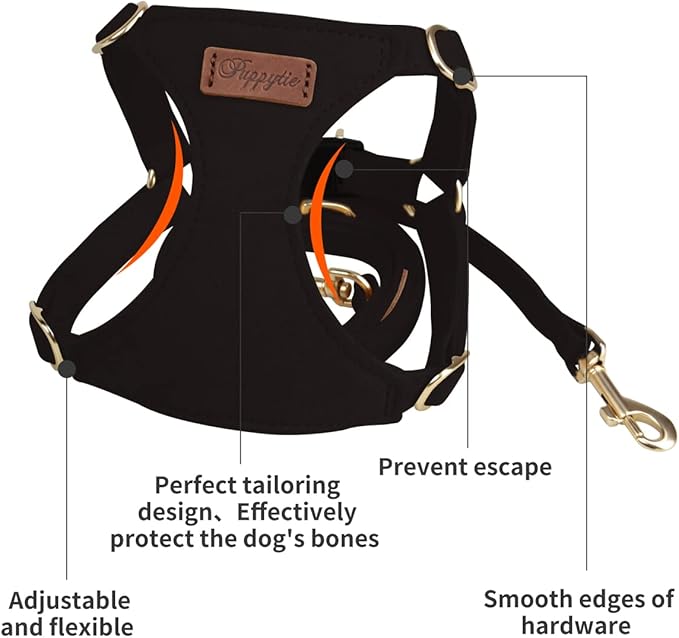 Puppytie No Pull Small Dog Harness with Multifunction Dog Leash,Lightweight Soft Adjustable No Choke Escape Proof Pet Harness Vest Pet Harness Vest,Black,M
