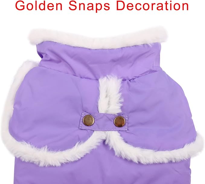 Shawl Design Fleece Lined Warm Dog Jacket for Winter Cold Weather,Soft Windproof Large Dog Coat,Purple XXL