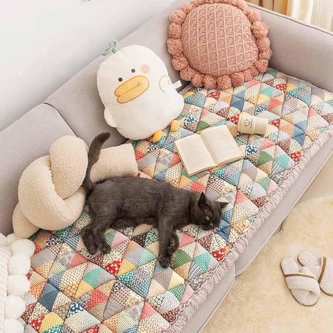 FUNNY FUZZY Pet Couch Covers for Sofa, Couch Covers for Dogs Washable Dog Couch Cover Protector Furniture Sofa Covers for Dog Handmade Pure Cotton Pet Bed Mat (Iris, 27.6"×70.9")