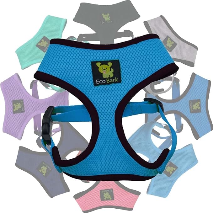 EcoBark Dog Harness - Eco-Friendly Max Comfort Harnesses - Luxurious Soft Mesh Halter - Over The Head Harness Vest- No Pull and No Choke for Puppy, Toy Breeds & Small Dogs (Small, Teal Blue)