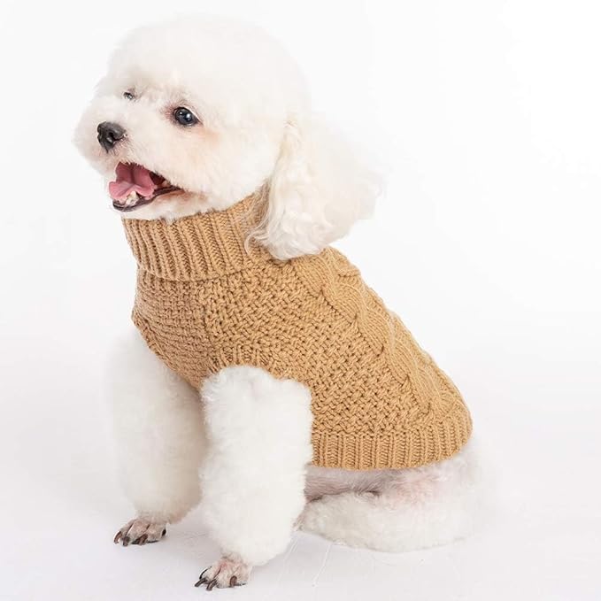 Mihachi Turtleneck Dog Sweater - Winter Coat Apparel Classic Cable Knit Clothes with Leash Hole for Cold Weather, Ideal Gift for Pet in New Year