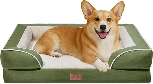 Comfort Expression Medium Dog Beds Waterproof Orthopedic Foam Dog Sofa Beds for Medium Large Dogs Comfy Pet Bed with Washable Removable Cover & Non-Slip Bottom(Medium,Light Green)