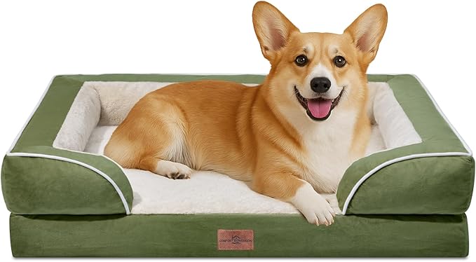Comfort Expression Medium Dog Beds Waterproof Orthopedic Foam Dog Sofa Beds for Medium Large Dogs Comfy Pet Bed with Washable Removable Cover & Non-Slip Bottom(Medium,Light Green)